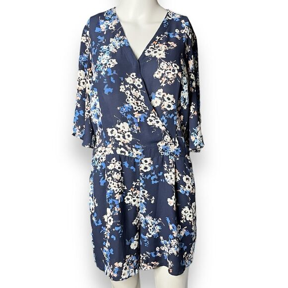 Jasmine & Juliana Floral Short Sleeve Romper Dark Blue & White Size 4 - Picture 1 of 3